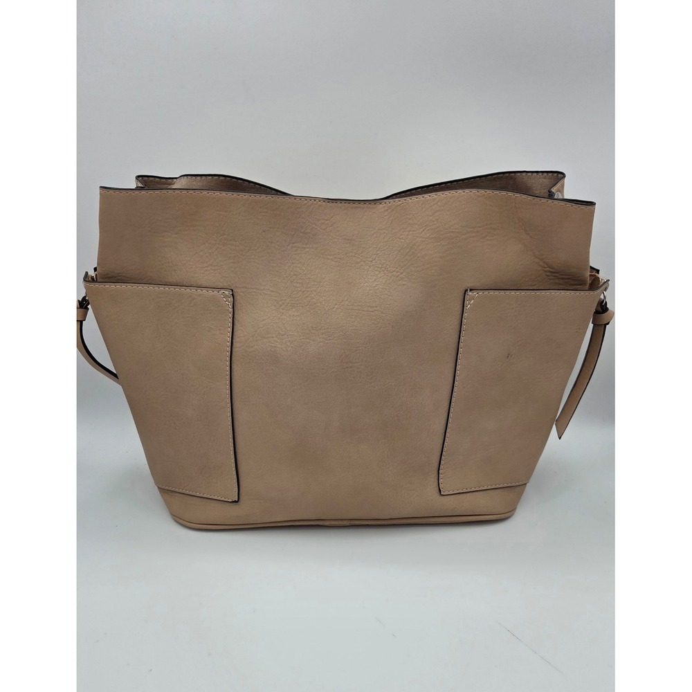 Steve Madden Tan Faux Leather Hobo Crossbody Bag Grommet Handle Side Zips
